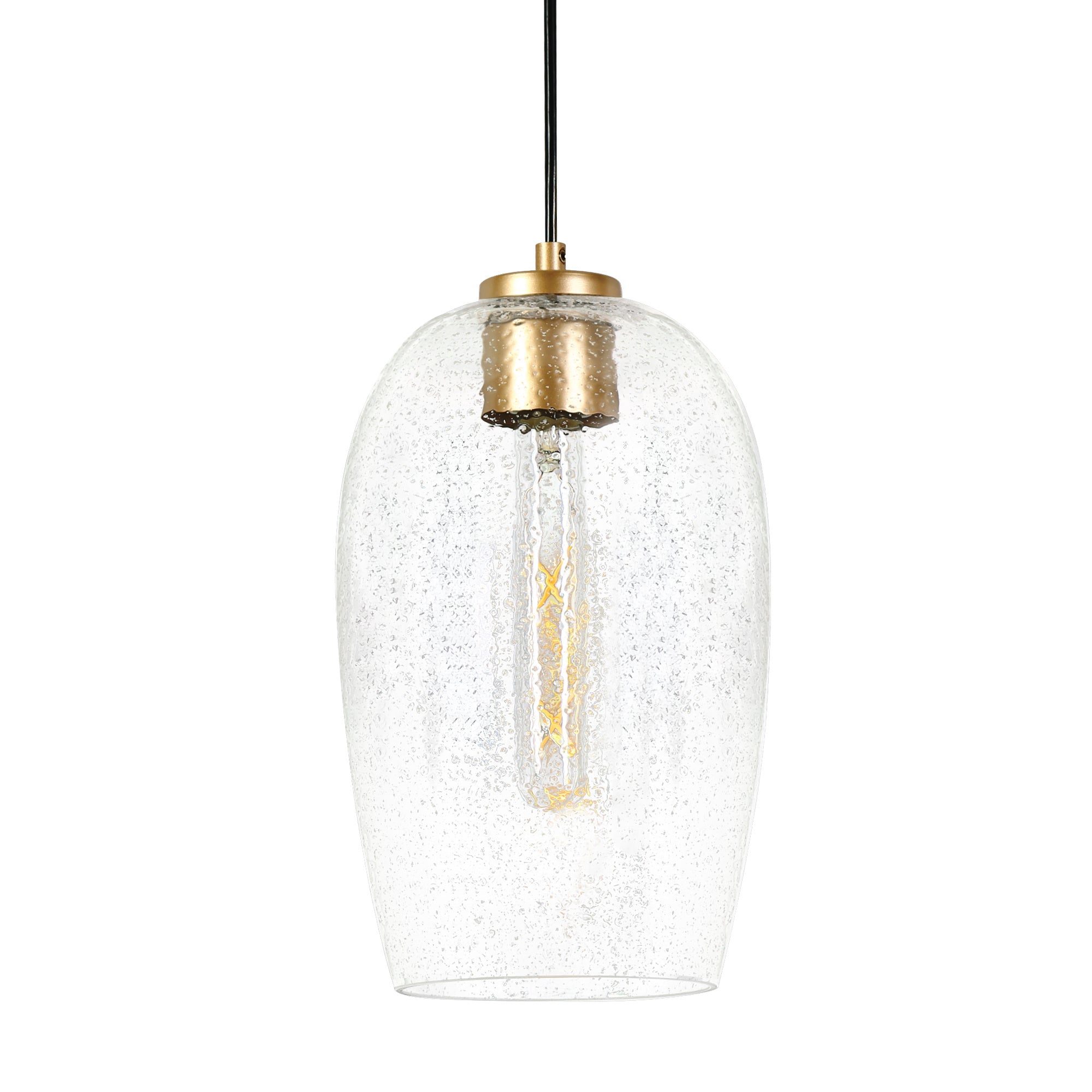 1-Light 7" Gold Modern Seeded Glass Cylinder Pendant Light Fixtures