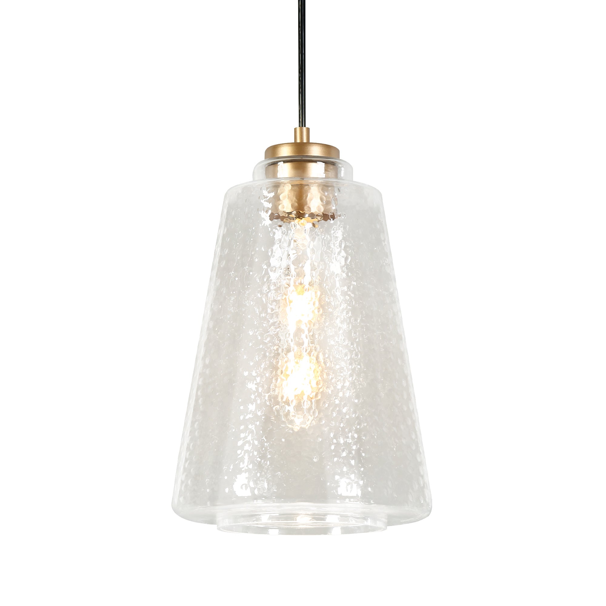 1-Light 8" Gold Modern Seeded Glass Cone Pendant Light Fixtures