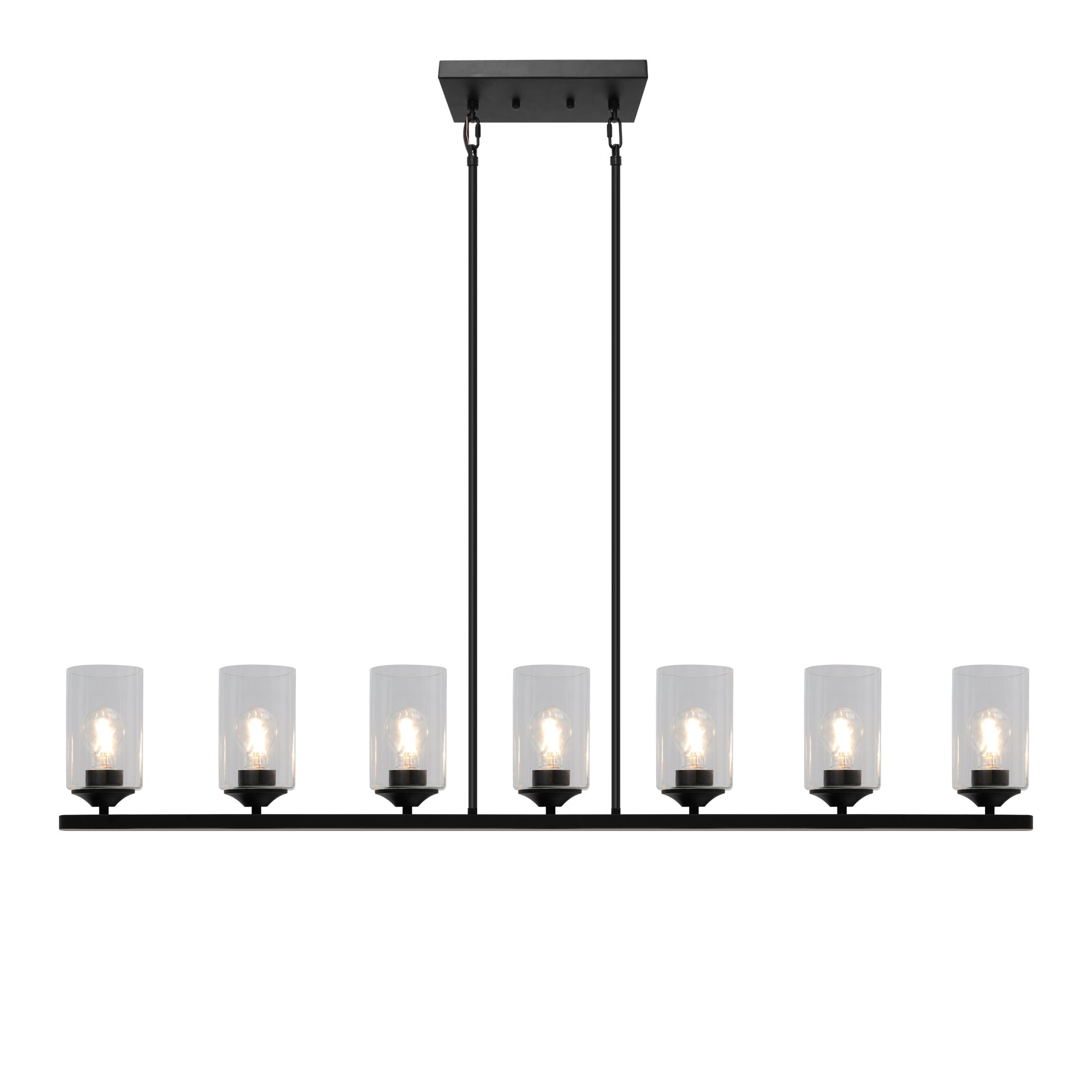 Modern 7-Light Black Linear Island Lights Chandelier with Clear Glass