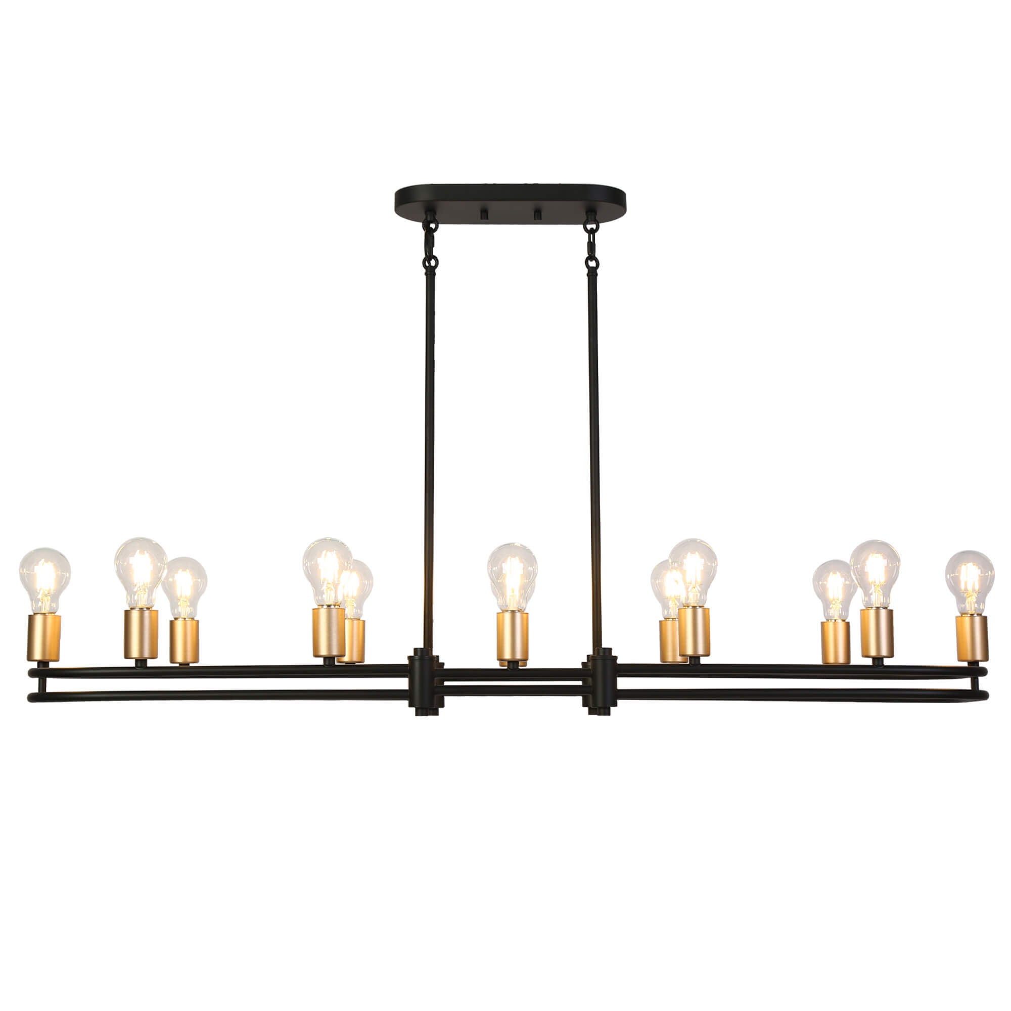 Modern 12-Light Black and Gold Linear Island Light Chandelier