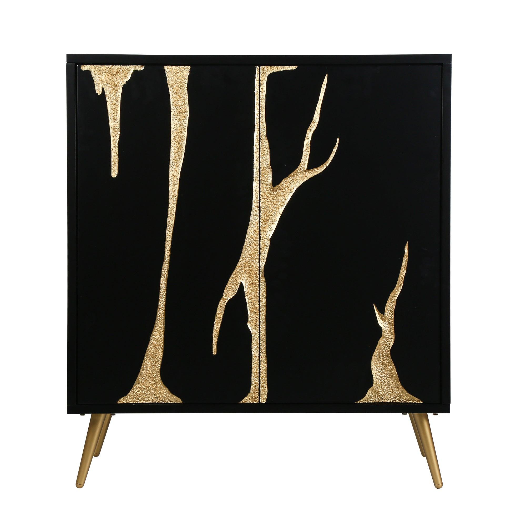 Black Gold Accent Cabinet with 2 Doors