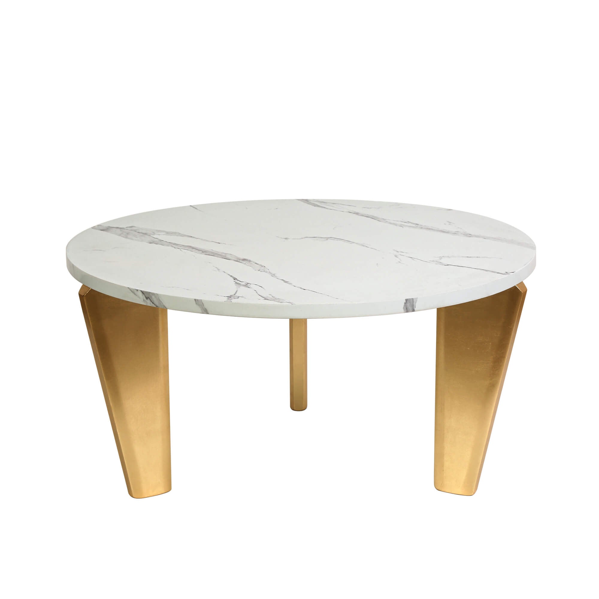 Modern Round Marble Coffee Table with Gold Metal Legs